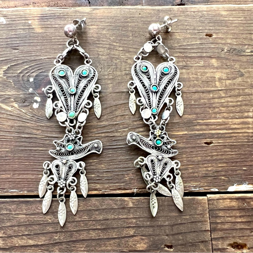 VINTAGE FILIGREE PEACOCK EARRINGS